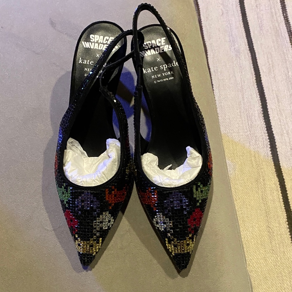 Kate Spade Multicolor Sequin Slingback Heels Size 5 - Picture 3 of 15